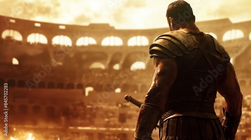 A gladiator stands ready in the ancient Colosseum.