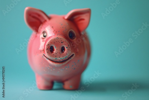 Pink pig standing on blue surface