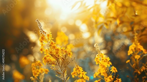 Bright yellow flowers that bloom in the autumn known as goldenrod