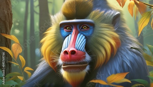 Portrait of a colorful male mandril 