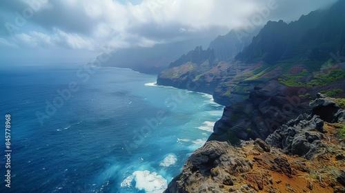 Mountain name cliffs sunny vsfoggy weather, scenic ocean views highlighting land sea contrasts