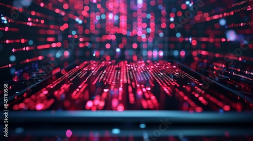 A close up of a glowing screen with red and blue lights, AI