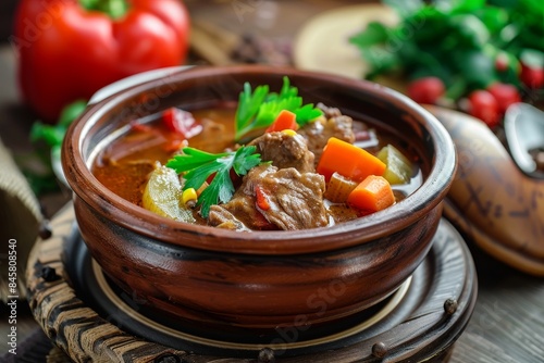 Classic Hungarian goulash with paprika stew