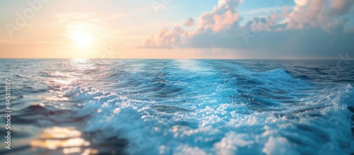 A scenic sea view from a yacht trip, featuring a blurred background and space for text