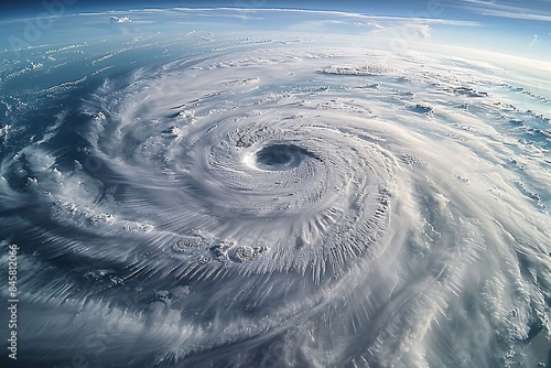 Satellite view capturing a powerful hurricane from space, showcasing the eye and spiral bands of the meteorological phenomenon