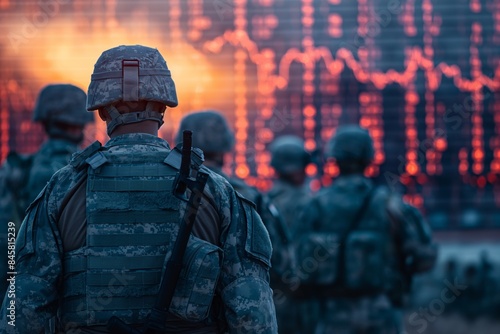 Soldiers facing stock market downtrend graphics