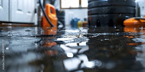 Dealing with a flooded basement from snowmelt or pipe burst Why you need professional cleanup. Concept Water Damage, Basement Flooding, Professional Cleanup, Snowmelt, Pipe Burst