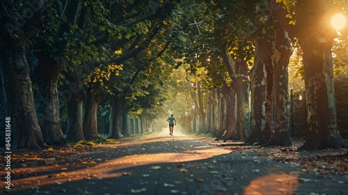 A man jogging along a treelined path