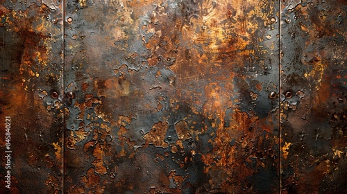 Rusty steel background. Vintage old antique metal material texture surface grunge damaged in copper 