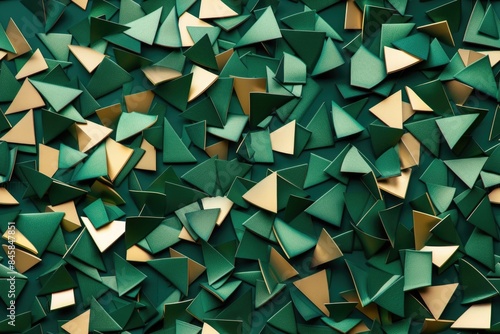 Emerald green and gold color geometric shapes background 