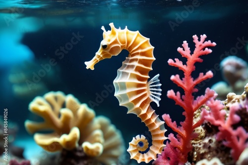 Seahorse on the background of a coral reef.