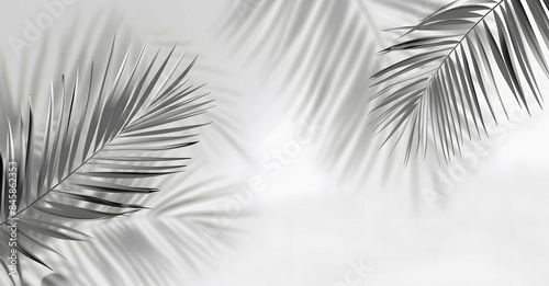 Abstract Palm Leaf Shadow Overlay on Light Grey Background. Minimalist Tropical Design for Branding and Marketing. Copy space