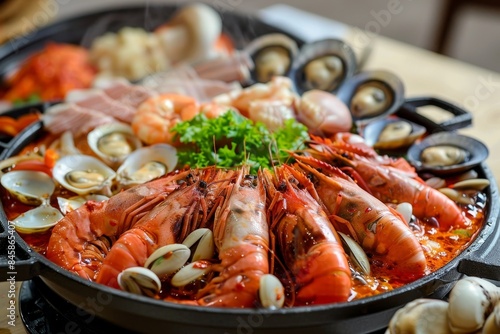 Traditional Korean hotpot with seafood