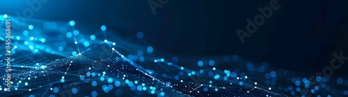 Abstract background with blue glowing dots and connection lines on a dark gradient, representing a technology or digital concept banner 
