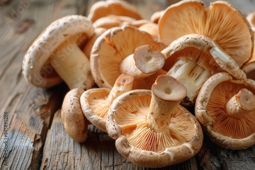 Close-Up of Fresh Mushrooms on Wooden Surface