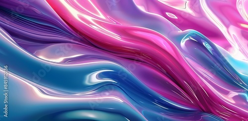 Representación 3D, fondo abstracto con coloridas ondas brillantes en colores rosa, azul y morado