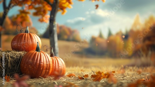 Beautiful decoration pumpkin in field in farm in Autumn