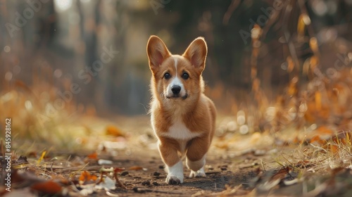 Red and white Welsh Corgi puppy in search