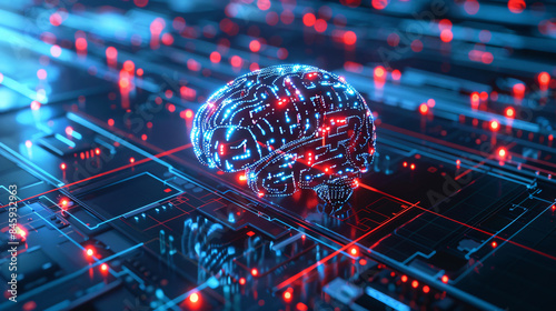 Digital Brain Concept on Circuit Board Background