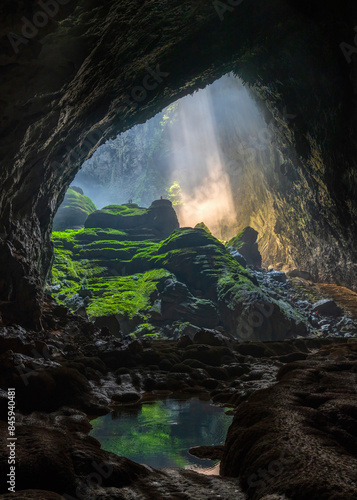 The collapsed ceiling of Son Doong cave called Doline or skylight, nicknamed Watch out for Dinosaurs. Son Doong cave is the largest in the world.