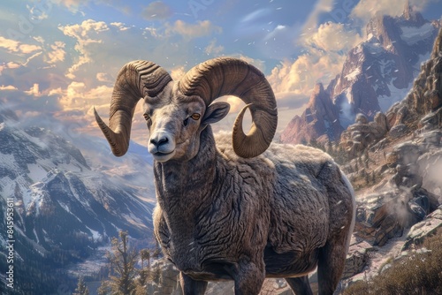 Majestic Mountain Sheep in its Natural Habitat Generative AI