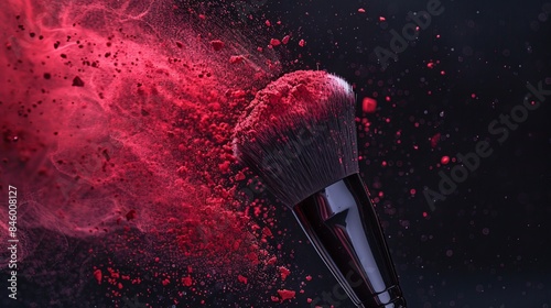 An isolated image of a makeup brush adorned with red powder.