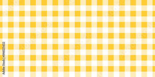Yellow gingham or vichy pattern. Autumn or Thanksgiving day textile print for tabletop, picnic blanket, basket napkin, shirt or handkerchief. Cotton, linen or flannel design. Vector flat illustration.