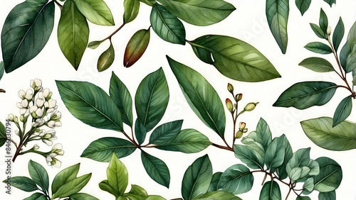 Botanical green leaves pattern art