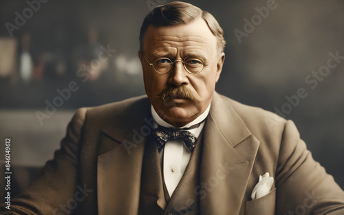 Theodore Roosevelt during a vigorous speech, his dynamic presence highlighted by robust, natural daylight