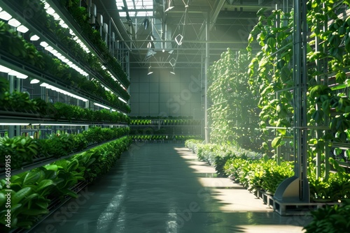A conceptual hightech environment utilizing vertical farms and hydroponics for sustainable food production
