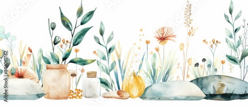 A relaxed watercolor clipart of rest days with calming icons on a white background