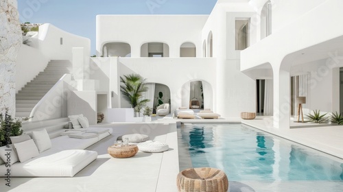 White luxury villa with swimming pool. Mediterranean Vacation