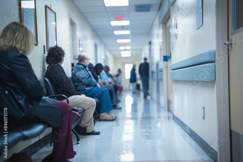 Patients waiting for an appointment in the hospital corridor