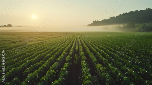 Soy field in early morning soy agriculture
