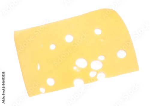 Tasty cheese slice on white background