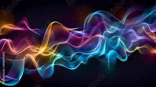 Whirling ribbons of rainbow colors create a sense of motion and flow in this captivating smoke art image.