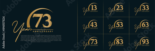 anniversary logotype set vector, golden color with swoosh for special day celebration