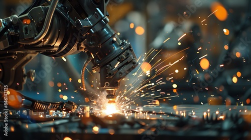 Sparks fly as a robotic welder seamlessly joins realistail components together