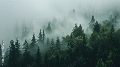 forest seen from above with fog