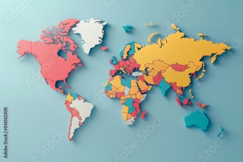 Colorful world map showing different countries highlighted in various colors, representing geographical boundaries and regions.
