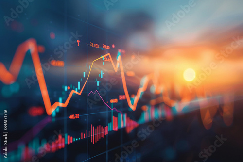 stock market charts with bullish trends, finance, growth chart