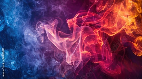 Vibrant smoke patterns on dark backdrop photograph