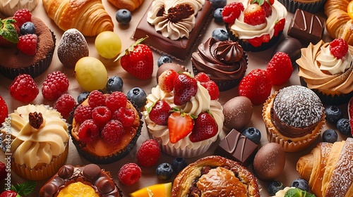 Sweets cup cakes desserts fruit salads croissants chocolate eggs brownies petit gateaus