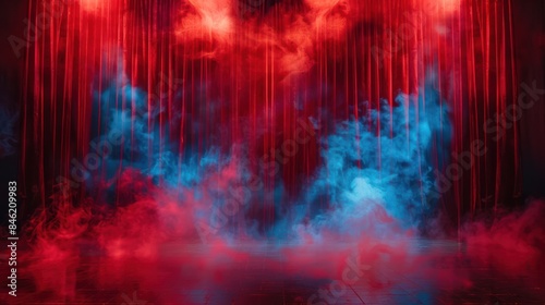 Spotlight on Stage: Theatrical Background with Red Curtain, Fog, and Illuminated Opera Performance for Entertainment Show