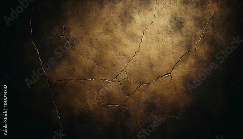 亀裂のあるゴールドメッキの壁 ひび割れた壁 テクスチャ 壁紙 背景 表面 光沢 コンクリート