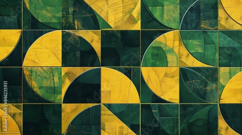 Geometric shapes with a green and yellow theme,
