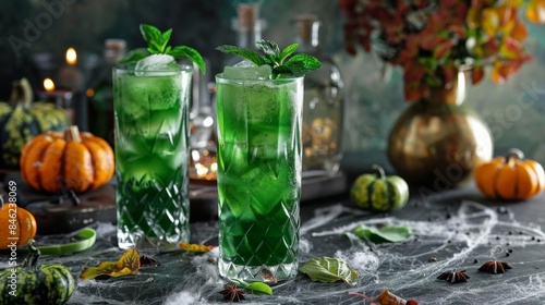 Green Halloweenthemed drinks,