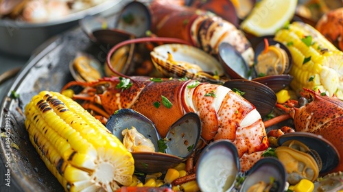 A seaside clambake the smoky aromas of charred lobster tails corn on the cob and butterdrenched clams mingling with the fresh ocean breeze.