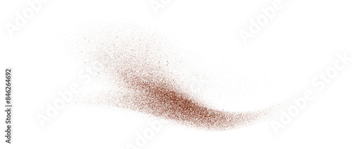 Coffee, cocoa or chocolate powder particles and speckles. Brown dust or sand wavy element. Ground beans, grains and granules wave flowing shape. Vector sprayed specks overlay illustration