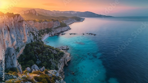 Coastal cliffs at sunrise with vibrant colors